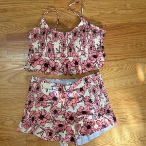 NWOT, DAVI & DANI Pink and Black Floral Bikini Short Set